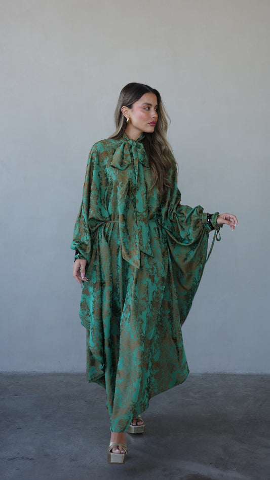 שמלת אוברסייז מעוגלת עניבה גוצי | ירוק