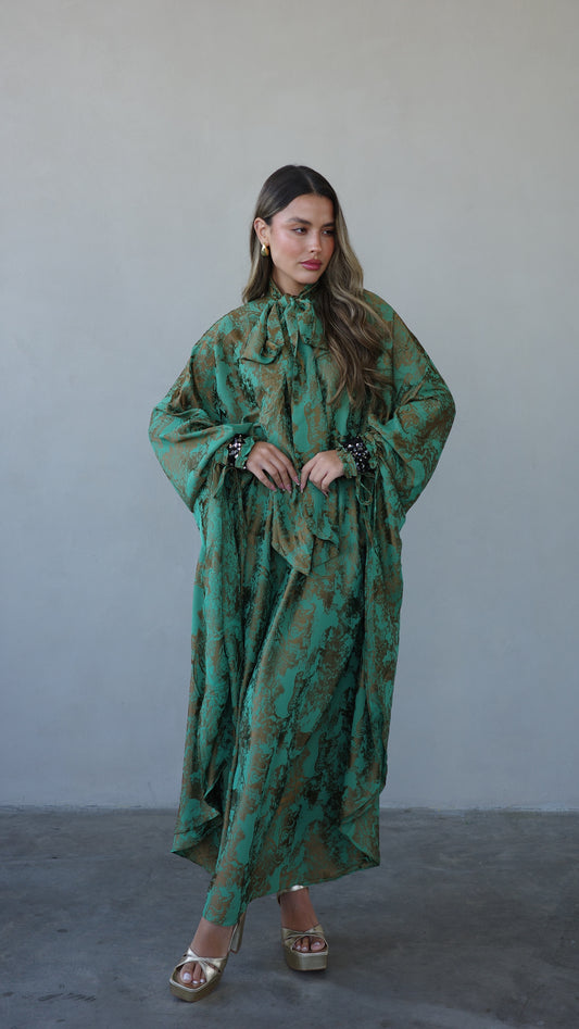 שמלת אוברסייז מעוגלת עניבה גוצי | ירוק