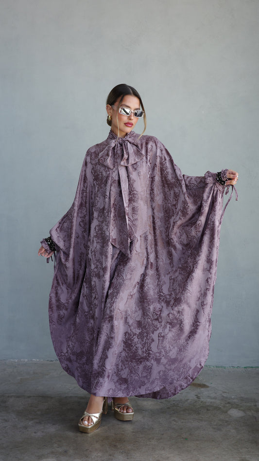 שמלת אוברסייז מעוגלת עניבה גוצי | סגול חום