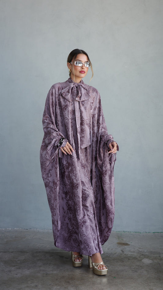 שמלת אוברסייז מעוגלת עניבה גוצי | סגול חום