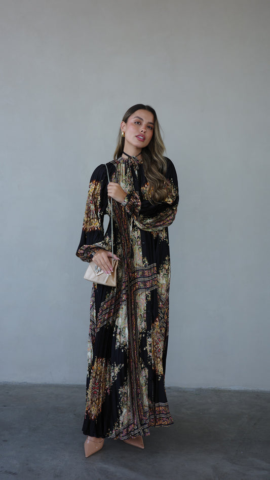 שמלת מקסי פליסה מילאנו | שחור