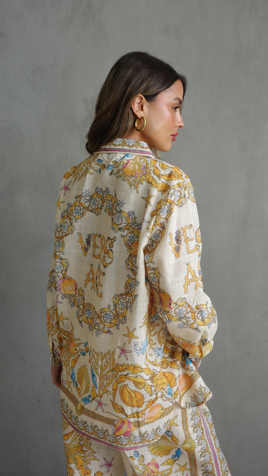 חליפת מכנס קלואה | שמנת/צהוב