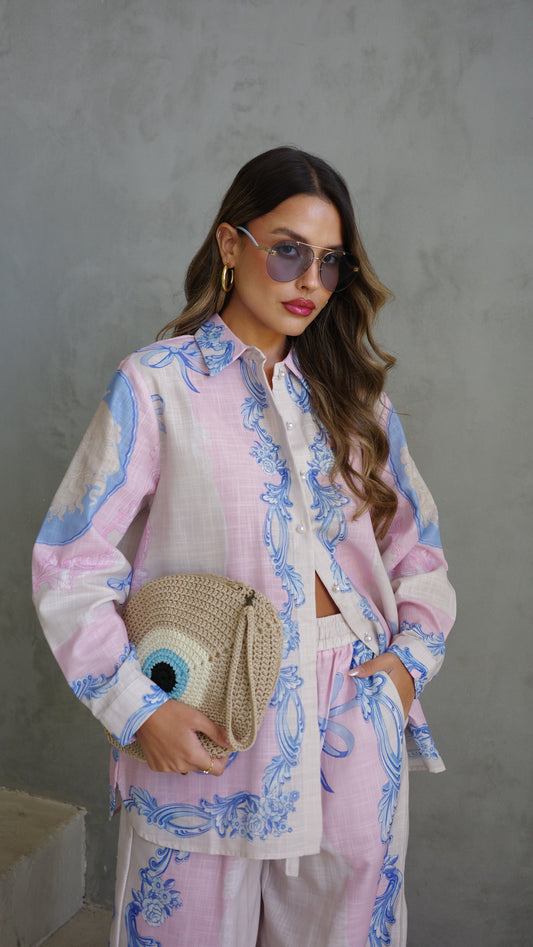 חליפת מכנס הוואנה| שמנת/ורוד