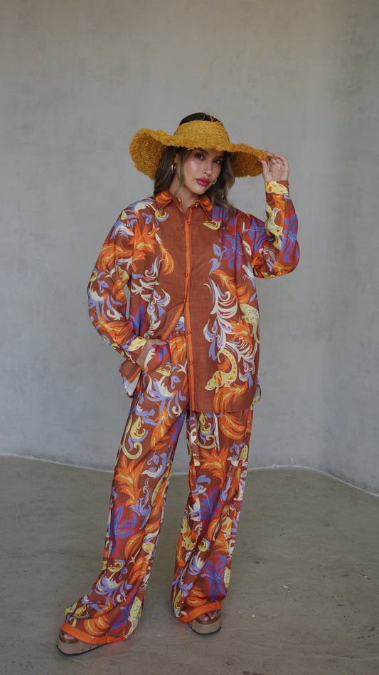 חליפת מכנס סלוניקי | חום/כתום