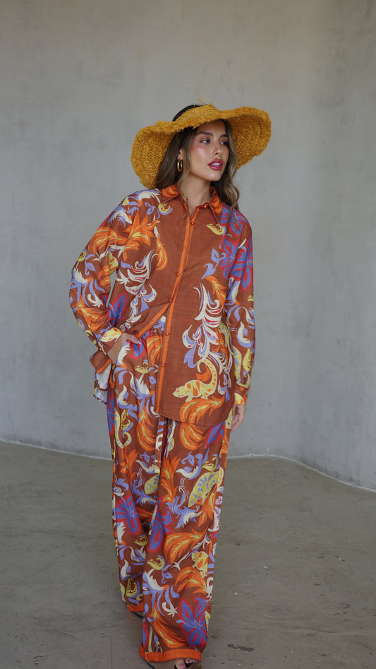 חליפת מכנס סלוניקי | חום/כתום