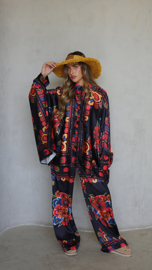 חליפת מכנס קימונו קיוטו| שחור/אדום