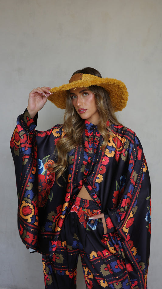 חליפת מכנס קימונו קיוטו| שחור/אדום