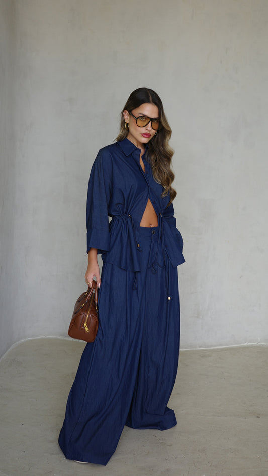 חליפת מכנס גומי כיווץ מקארתי חום| כחול