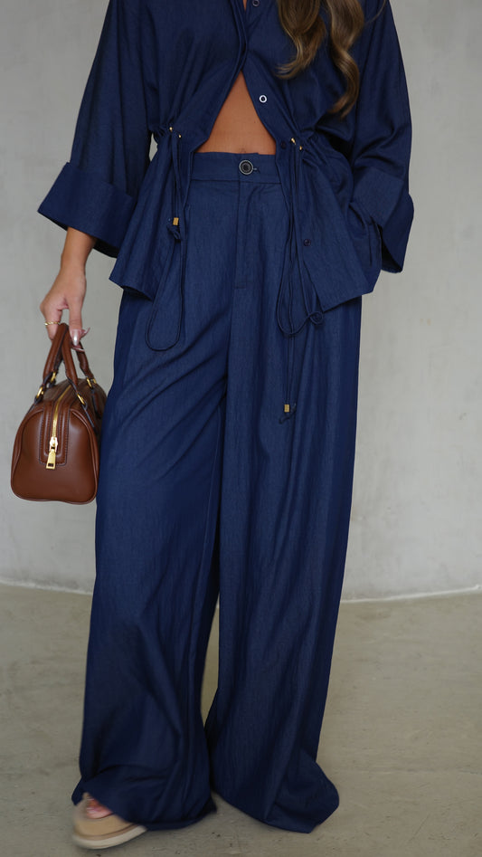 חליפת מכנס גומי כיווץ מקארתי חום| כחול