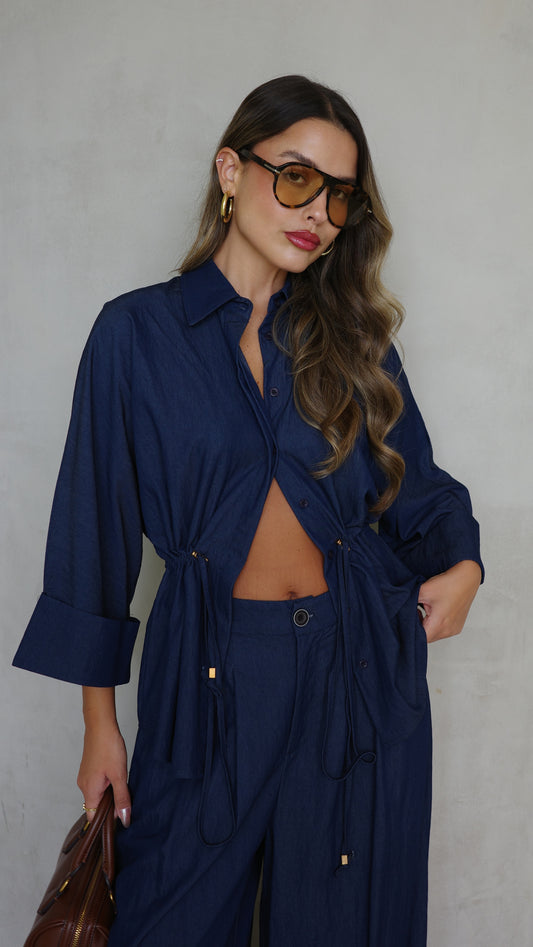 חליפת מכנס גומי כיווץ מקארתי חום| כחול