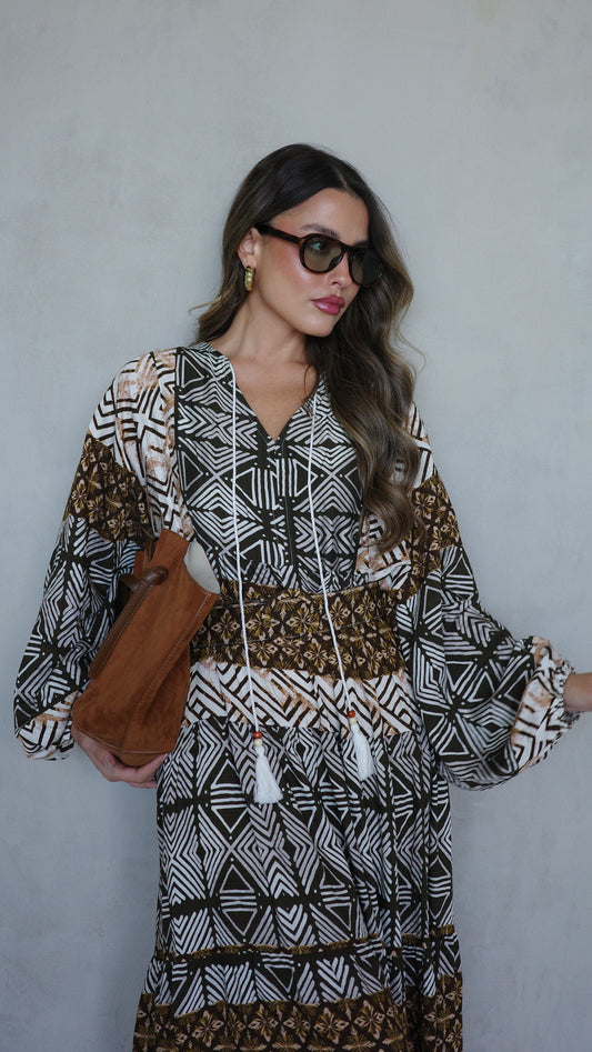 גלביה קומות פונפונים סטפני | ירוק/חום