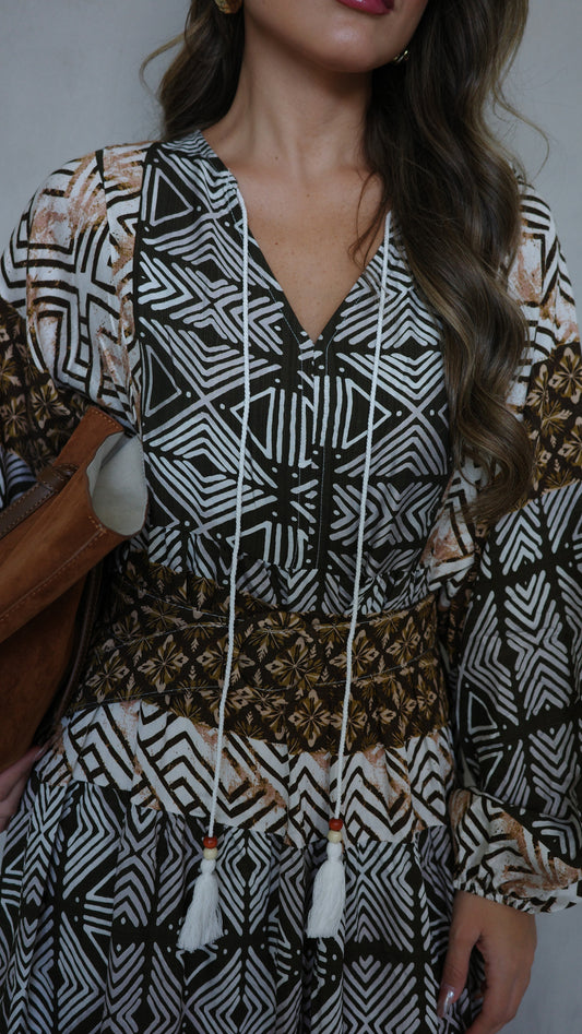 גלביה קומות פונפונים סטפני | ירוק/חום