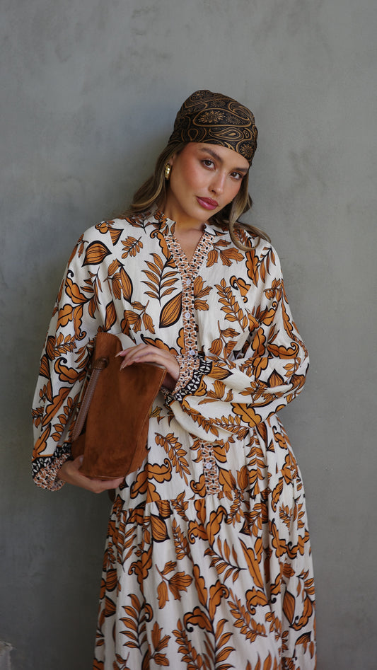 גלביה קומות כפתורים חגורה אמנואל | שמנת/כתום