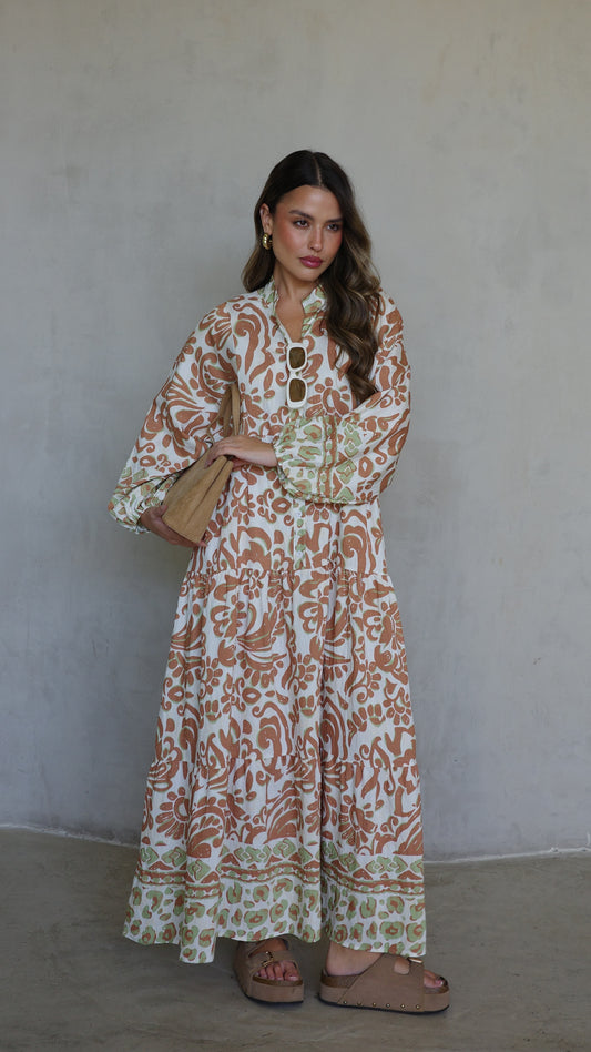 גלביה קומות כפתורים חגורה דיאנדרה | שמנת/חום