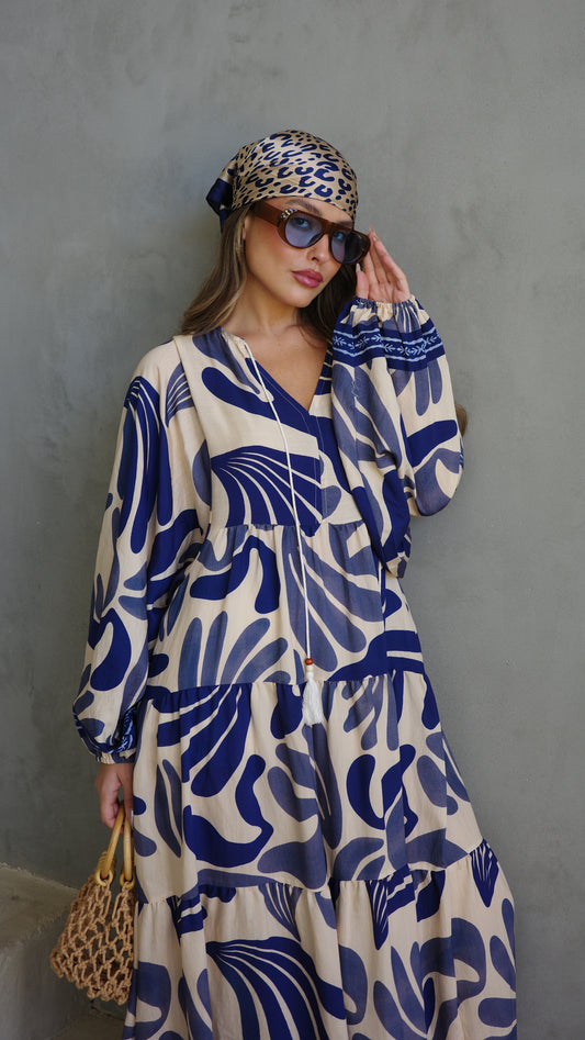 גלביה קומות פונפונים אדל | שמנת/כחול