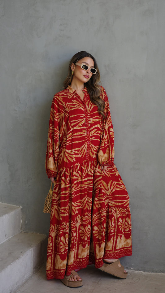 גלביה קומות כפתורים חגורה ולרי | אדום