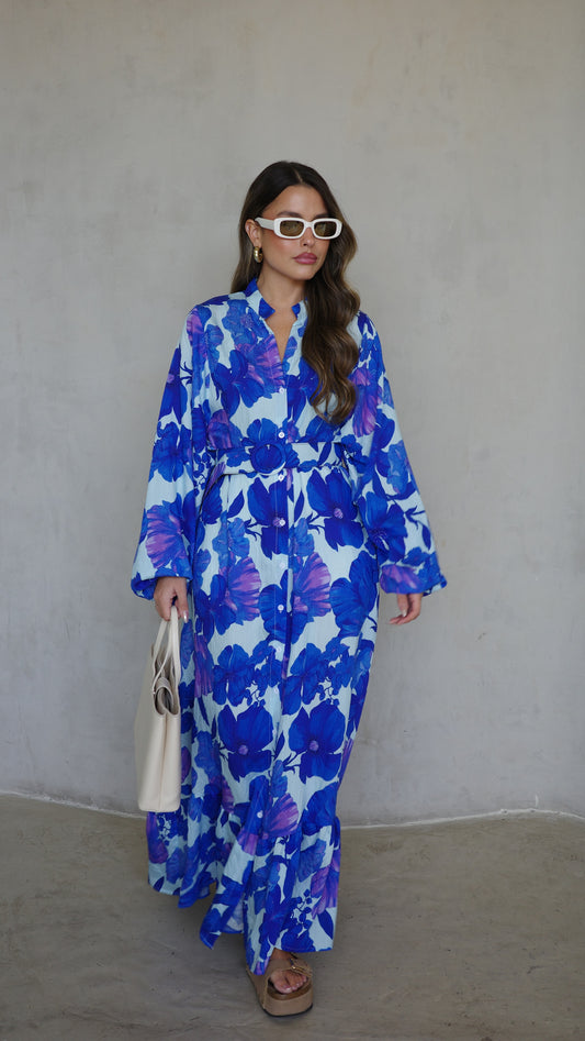 גלביה קומות כפתורים חגורה אנדריאה | תכלת/כחול