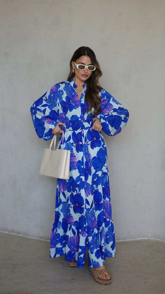 גלביה קומות כפתורים חגורה אנדריאה | תכלת/כחול