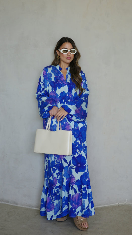 גלביה קומות כפתורים חגורה אנדריאה | תכלת/כחול