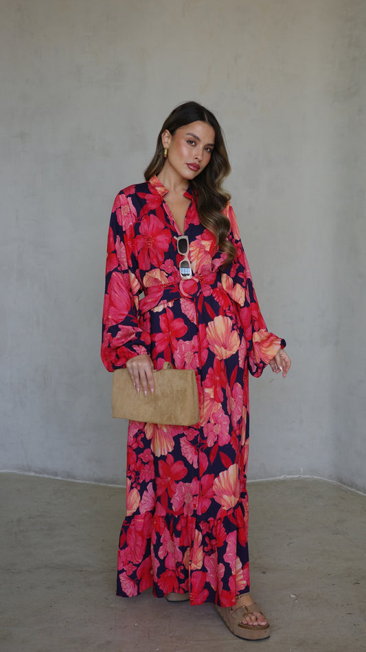 גלביה קומות כפתורים חגורה אנדריאה | כחול/אדום