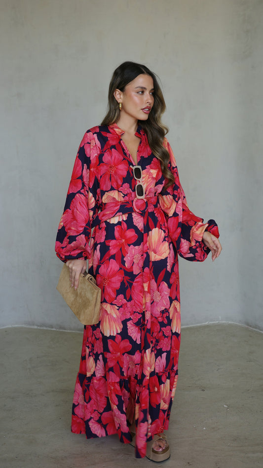 גלביה קומות כפתורים חגורה אנדריאה | כחול/אדום