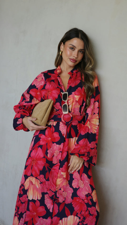 גלביה קומות כפתורים חגורה אנדריאה | כחול/אדום