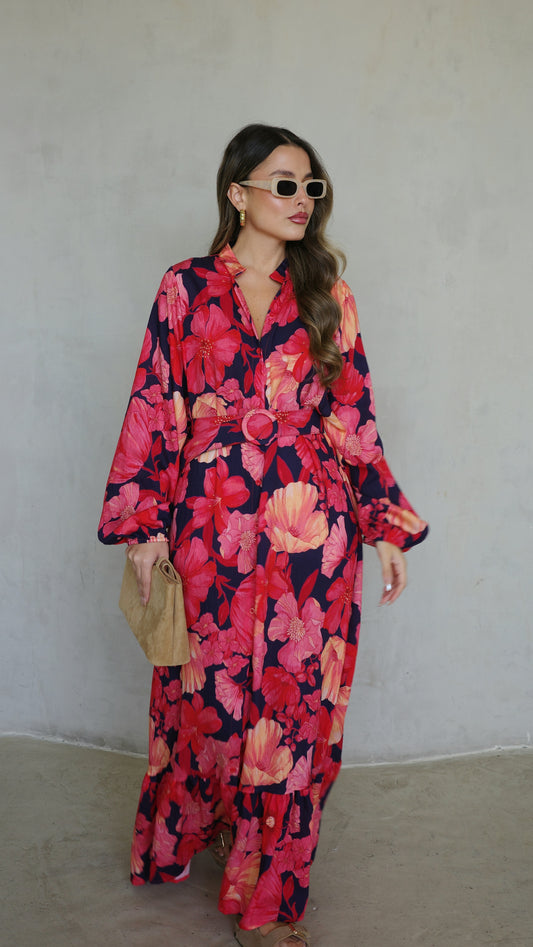 גלביה קומות כפתורים חגורה אנדריאה | כחול/אדום