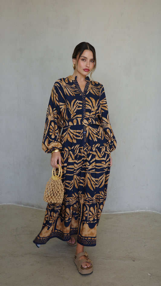 גלביה קומות כפתורים חגורה ולרי | כחול/בז