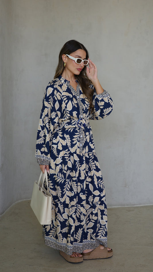 גלביה קומות כפתורים חגורה אמנואל | כחול/בז