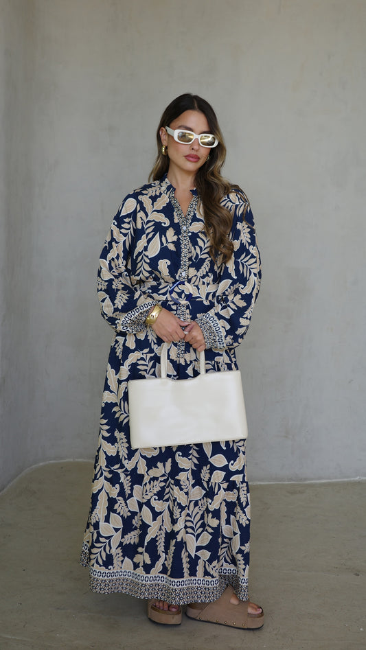 גלביה קומות כפתורים חגורה אמנואל | כחול/בז