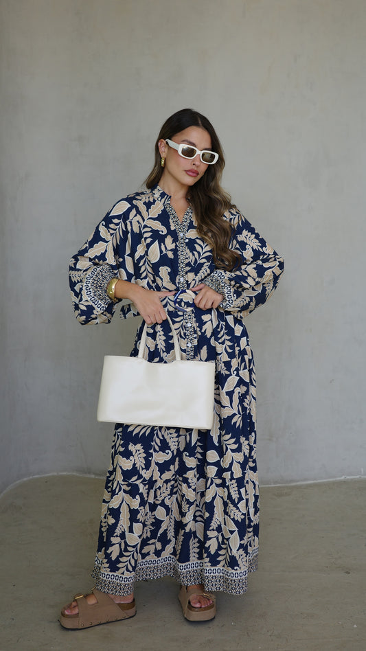 גלביה קומות כפתורים חגורה אמנואל | כחול/בז