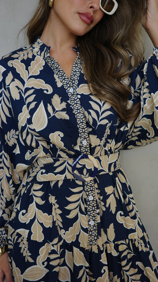 גלביה קומות כפתורים חגורה אמנואל | כחול/בז