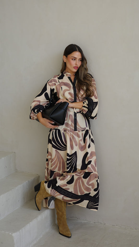 גלביה קומות כפתורים חגורה רוקסנה | שמנת/ורוד