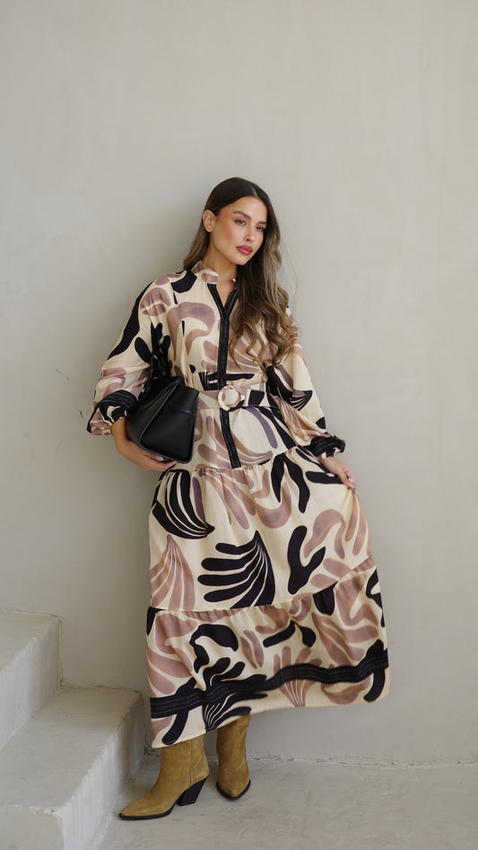 גלביה קומות כפתורים חגורה רוקסנה | שמנת/ורוד