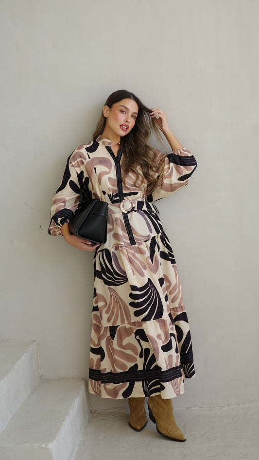 גלביה קומות כפתורים חגורה רוקסנה | שמנת/ורוד