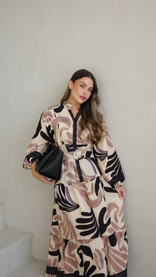 גלביה קומות כפתורים חגורה רוקסנה | שמנת/ורוד