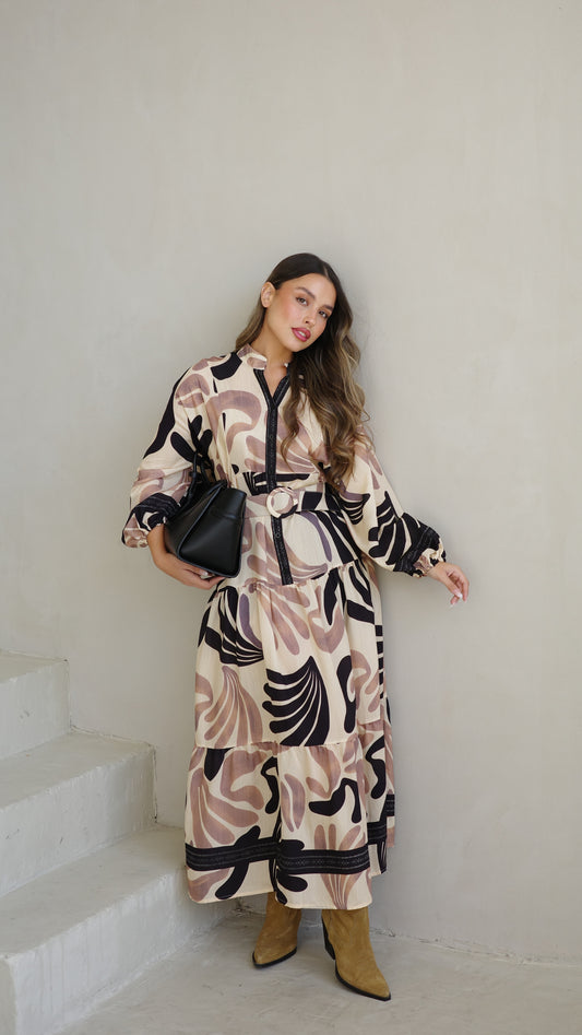 גלביה קומות כפתורים חגורה רוקסנה | שמנת/ורוד