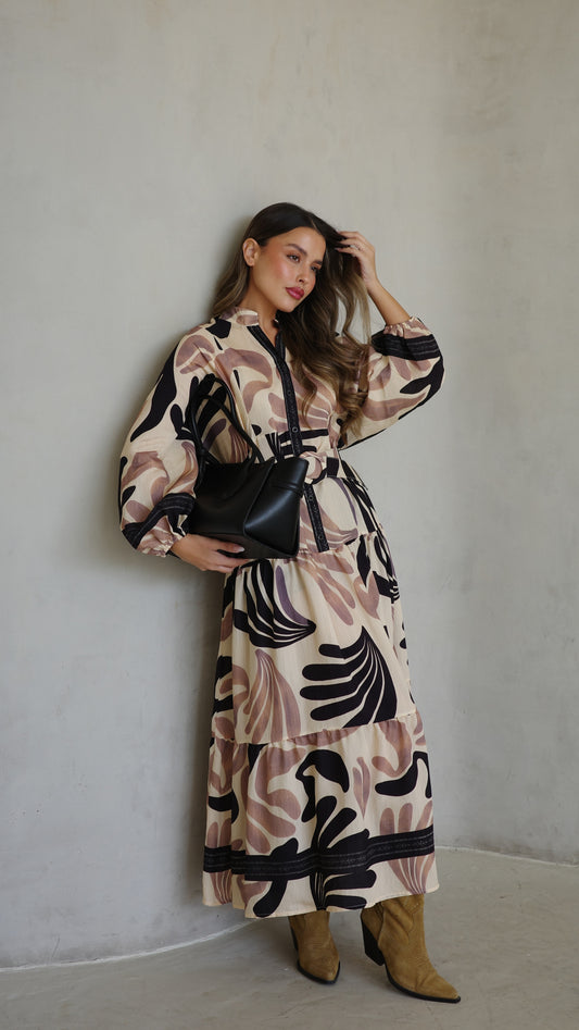 גלביה קומות כפתורים חגורה רוקסנה | שמנת/ורוד