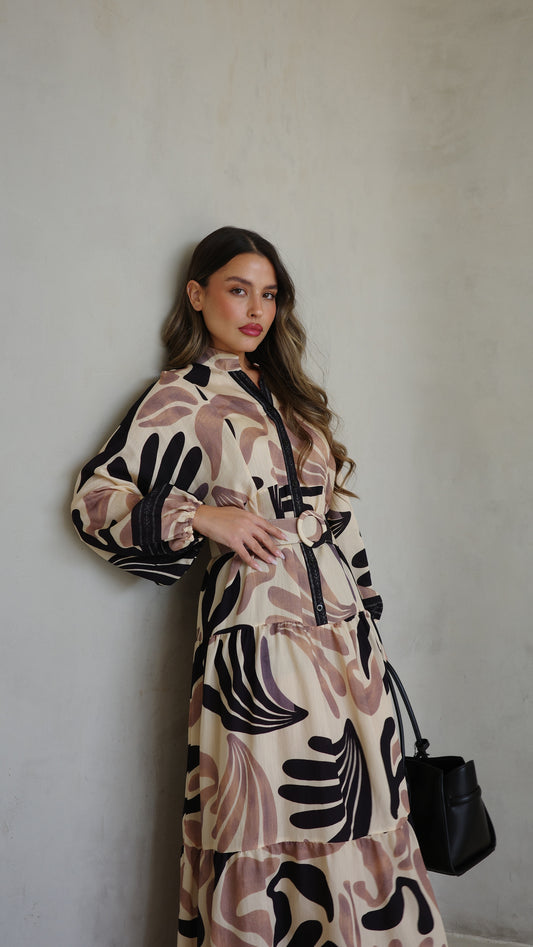 גלביה קומות כפתורים חגורה רוקסנה | שמנת/ורוד