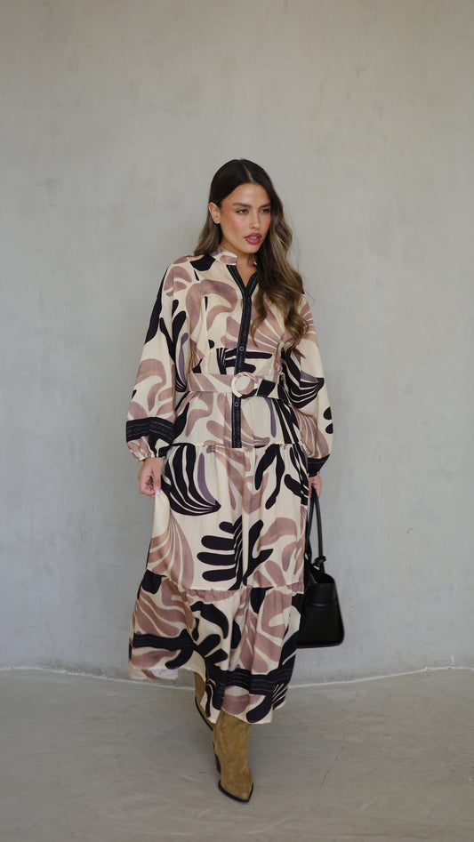 גלביה קומות כפתורים חגורה רוקסנה | שמנת/ורוד