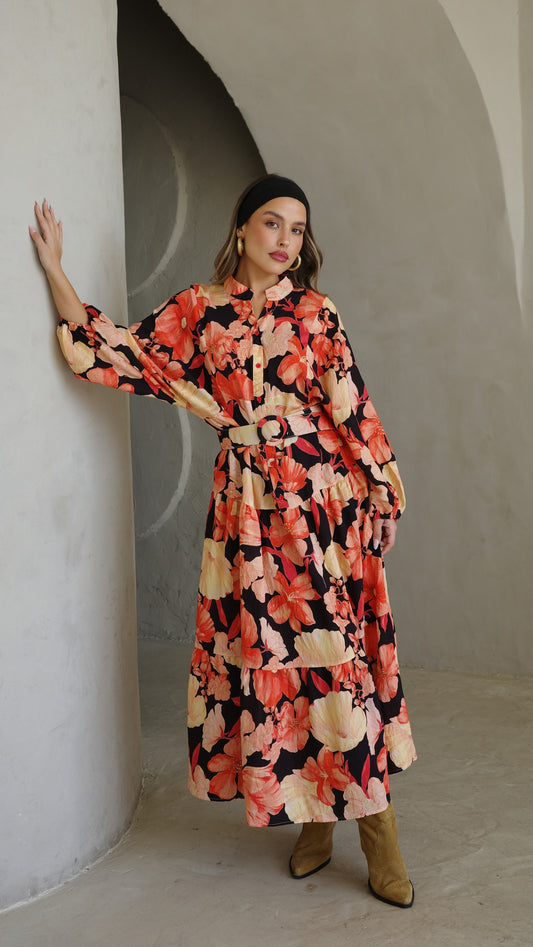 גלביה קומות כפתורים חגורה איילינד | שחור/אדום