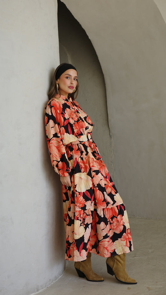 גלביה קומות כפתורים חגורה איילינד | שחור/אדום