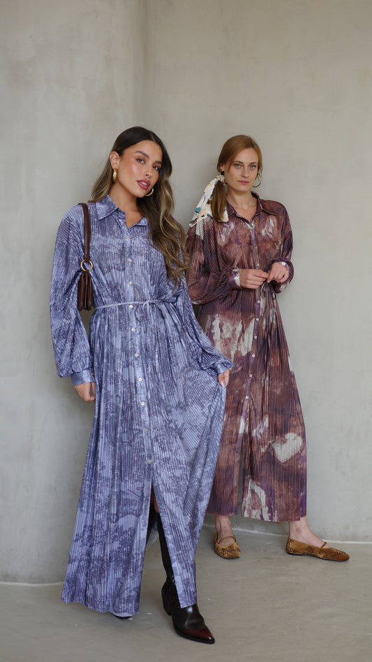 שמלת פליסה כפתורים אבלין | כחול