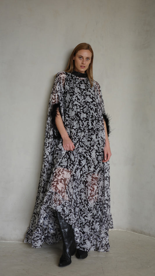 שמלת אוברסייז שיפון מעוגלת | שחור