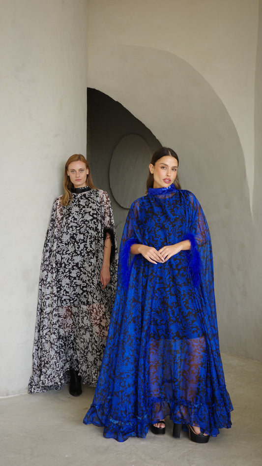 שמלת אוברסייז שיפון מעוגלת | כחול