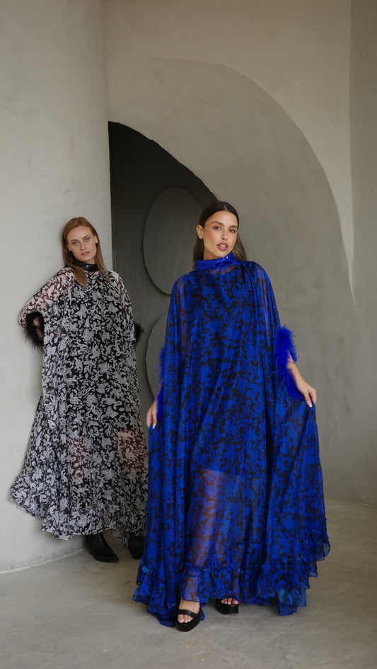 שמלת אוברסייז שיפון מעוגלת | כחול