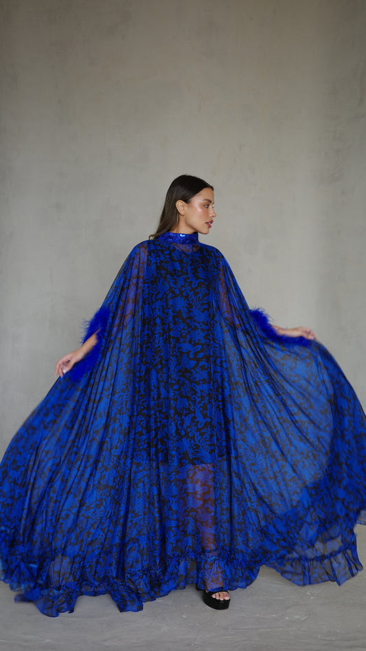 שמלת אוברסייז שיפון מעוגלת | כחול