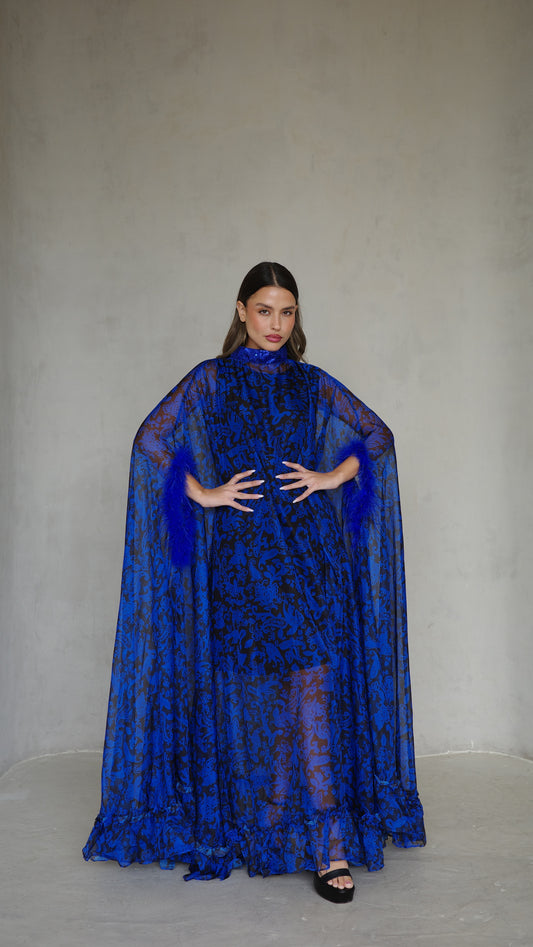 שמלת אוברסייז שיפון מעוגלת | כחול