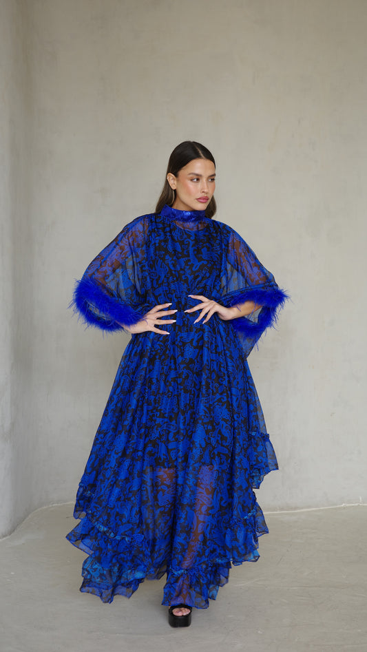 שמלת אוברסייז שיפון מעוגלת | כחול