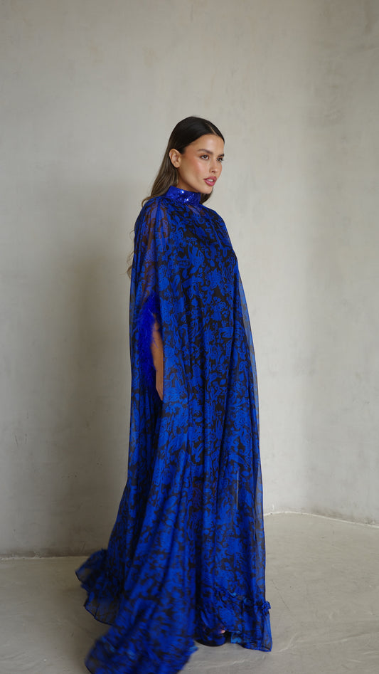 שמלת אוברסייז שיפון מעוגלת | כחול